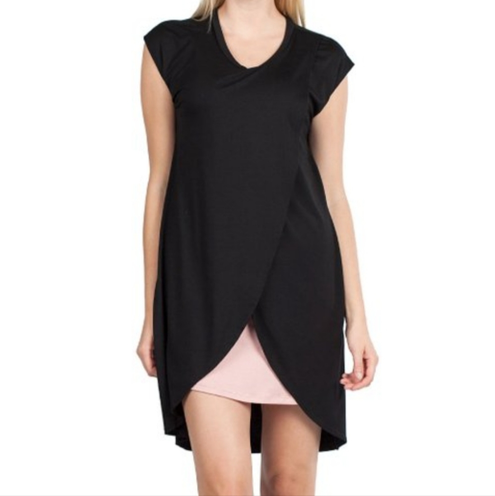 Savi Mom Women's Kenzie Lounge Dress/Tunic Maternity/Nursing Black Mauve Size L.